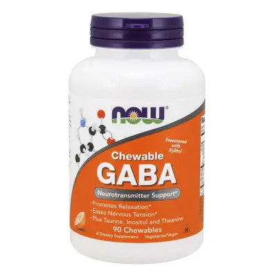 NOW® Foods NOW GABA (gamma-amino-vajsav) 500 mg + Taurin, Inozit és L-theanin, 90 rágható kapszu