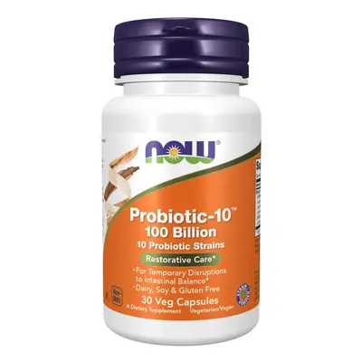 NOW® Foods NOW Probiotic-10, probiotikumok, 100 milliárd CFU, 10 törzs, 30 növényi kapszulában