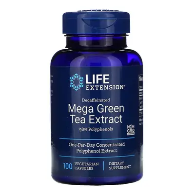 Life Extension koffeinmentes Mega zöld tea kivonat, koffeinmentes zöld tea kivonat, 100 gyógynöv