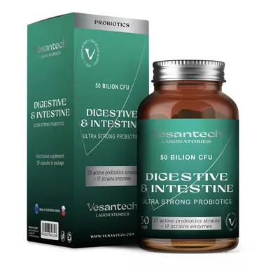 Vesantech Digestive, Probiotikumok enzimekkel, 50 milliárd CFU, 30 bélben oldódó kapszula