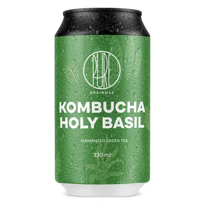 BrainMax Pure Kombucha Holy Basil, Kombucha, bazsalikom, 330 ml, fermentált zöld tea ital