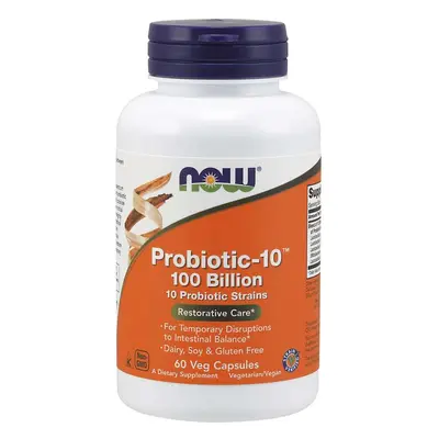 NOW® Foods NOW Probiotic-10, probiotikumok, 100 milliárd CFU, 10 törzs, 60 növényi kapszulában