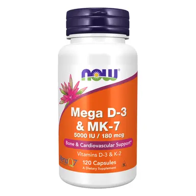 NOW® Foods NOW Mega D3 és MK-7, D3-vitamin 5000 NE és K2-vitamin 180 ug, 120 növényi kapszula