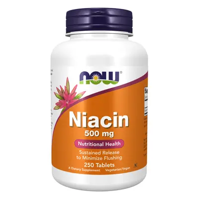 NOW® Foods NOW Niacin (B3-vitamin), 500 mg, 250 tabletta