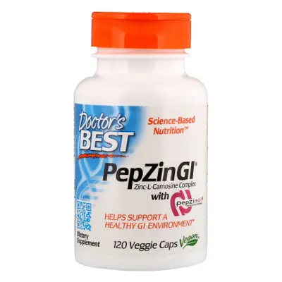 Doctor's Best PepZin GI, cink-L-karnozin komplex, cink-L-karnozin, 120 gyógynövény kapszula