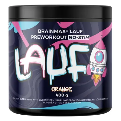 BrainMax Lauf Preworkout NO STIM, koffeinmentes edzés előtti stimuláns, vörös narancs, 400 g