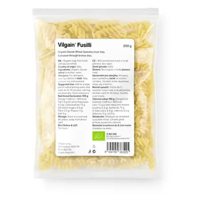 Vilgain BIO Fusilli tészta – búzadara 250 g