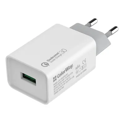 COLORWAY AC TOLTO 1XUSB QUICK CHARGE 3.0, 18W, FEHER (CW-CHS013Q-WT)