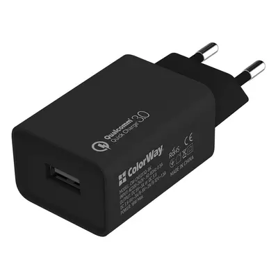 COLORWAY AC TOLTO 1XUSB QUICK CHARGE 3.0, 18W, FEKETE (CW-CHS013Q-BK)