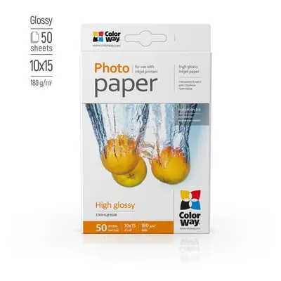 COLORWAY FOTOPAPIR MAGAS FENYU 180G/M,50DB,10X15, PG1800504R