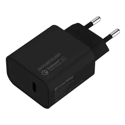 COLORWAY AC TOLTO POWER DELIVERY PORT USB TYPE-C 20W V2, FEKETE, (CW-CHS026PD-BK)