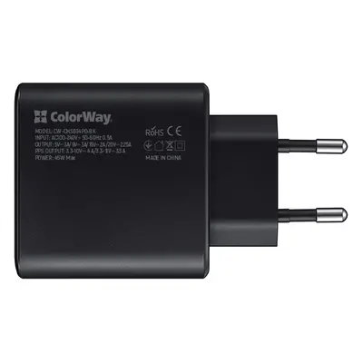 COLORWAY AC TOLTO S POWER DELIVERY PORT PPS USB TYPE-C (45W) FEKETE(CW-CHS034PD-BK)