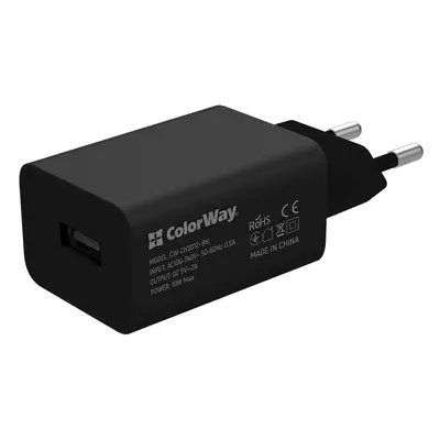 COLORWAY AC TOLTO 1XUSB AUTO ID 2.0A, 10W, FEKETE (CW-CHS012-BK)