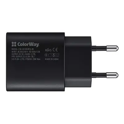 COLORWAY AC TOLTO S POWER DELIVERY PORT PPS USB TYPE-C 25W, FEKETE (CW-CHS033PD-BK)