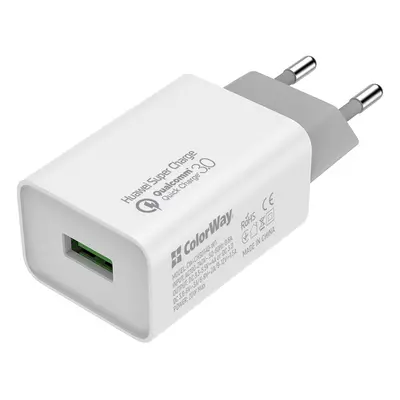 COLORWAY AC TOLTO 1XUSB HUAWEI SUPER CHARGE/QUICK CHARGE 3.0, 4.0A,20W, FEHER (CW-CHS014Q-WT)