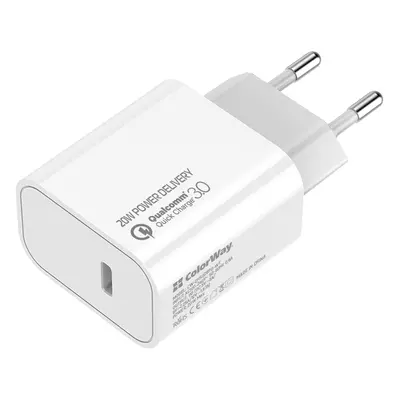 COLORWAY AC TOLTO POWER DELIVERY PORT USB TYPE-C 20W V2, FEHER, (CW-CHS026PD-WT)