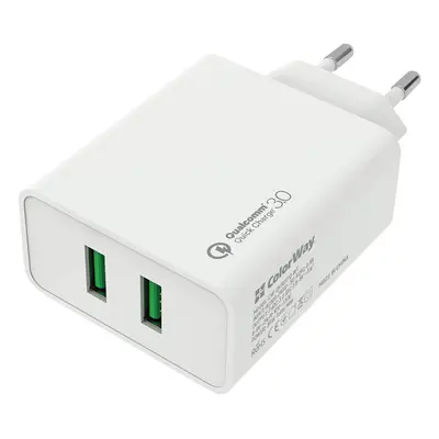 COLORWAY AC TOLTO 2XUSB QUICK CHARGE 3.0 (36W) FEHER, (CW-CHS017Q-WT)