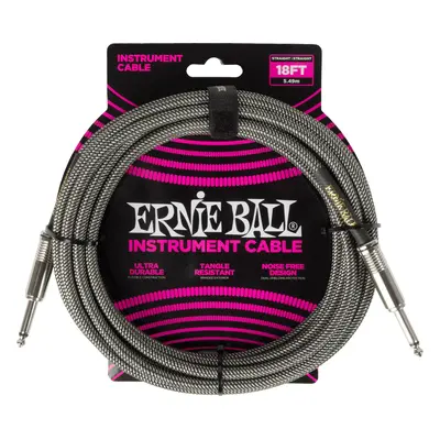 Ernie Ball Braided Instrument Cable Straight/Straight 18ft - Silver Fo