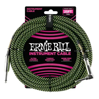 Ernie Ball 25' Braided Cable Black/Green