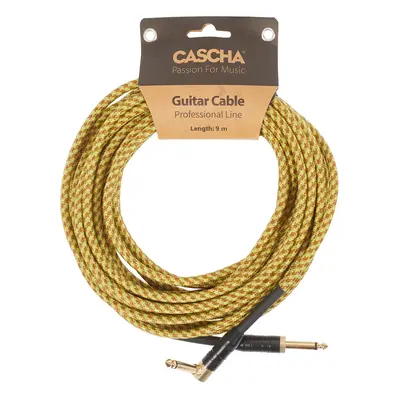 Cascha Professional Line Guitar Cable, Angled, Tweed Natural, 9 m