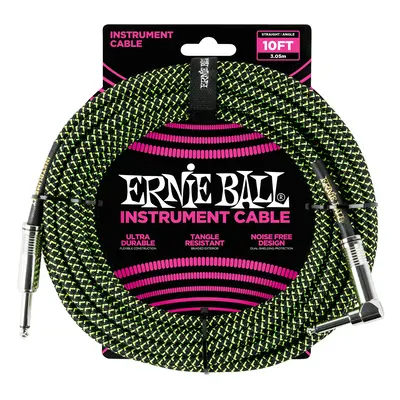 Ernie Ball 10' Braided Cable Black/Green