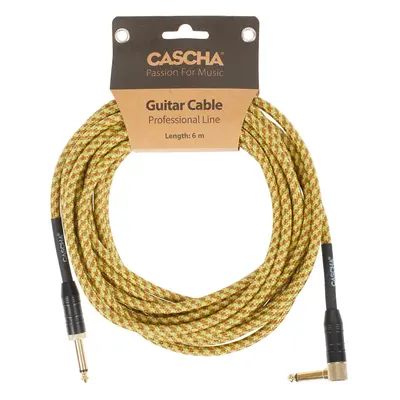 Cascha Professional Line Guitar Cable, Angled, Tweed Natural, 6 m