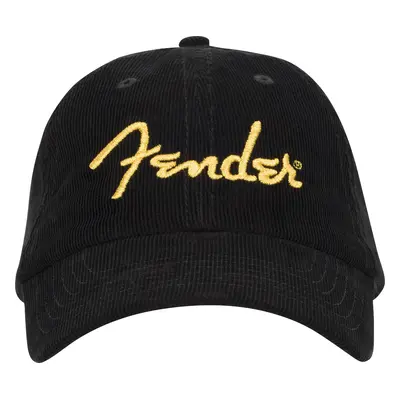 Fender Gold Spaghetti Logo Corduroy Baseball Hat, Black, One Size