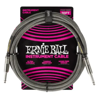 Ernie Ball Braided Instrument Cable Straight/Straight 10ft - Silver Fo