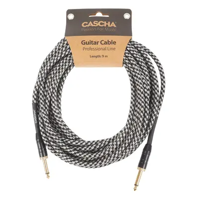 Cascha Professional Line Guitar Cable, Straight, Tweed Black, 9 m