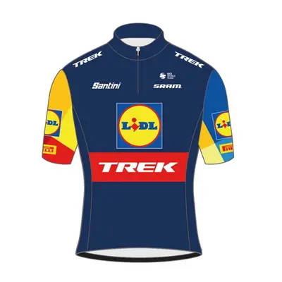 SANTINI Rövid ujjú kerékpáros mez - LIDL TREK KIDS - kék/sárga/piros