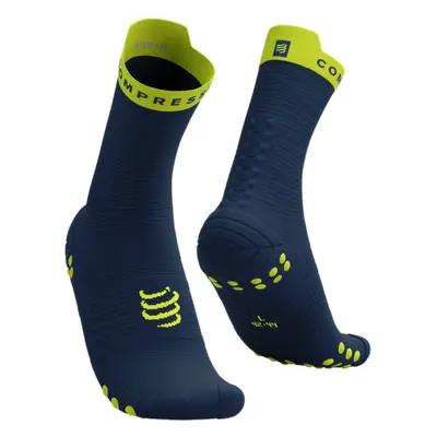 COMPRESSPORT Klasszikus kerékpáros zokni - PRO RACING V4.0 RUN HIGH - kék/sárga