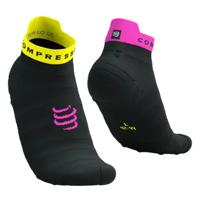 COMPRESSPORT Kerékpáros bokazokni - PRO RACING V4.0 ULTRALIGHT RUN LOW - fekete/sárga/rózsaszín