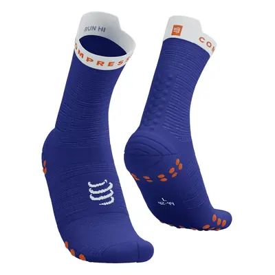 COMPRESSPORT Klasszikus kerékpáros zokni - PRO RACING V4.0 RUN HIGH - kék/fehér