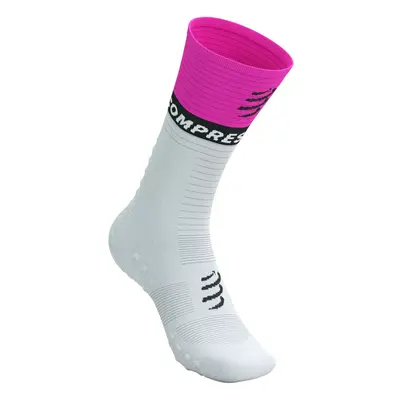 COMPRESSPORT Klasszikus kerékpáros zokni - MID COMPRESSION V2.0 - fehér/sárga/rózsaszín