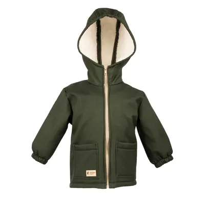 Gyermek téli softshell kabát báránybőrrel Monkey Mum® - Khaki hunter 86/92