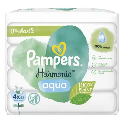 PAMPERS Harmonie Aqua nedves törlőkendő műanyagmentes 4x48 db = db