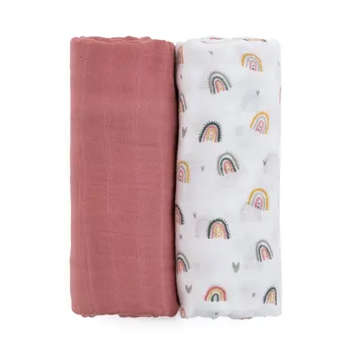 PETITE&MARS Bambusz muszlin takaró db Misty Rose Rainbow az 1-ben, x cm