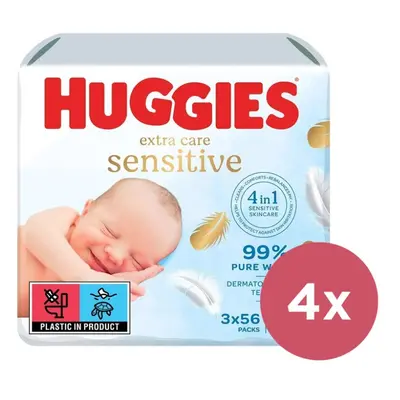 4x HUGGIES® Nedves törlőkendők Extra Care Triplo 56x3 db