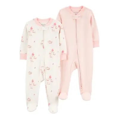 CARTER'S Sleep&Play Pink Sheep/Stripe Zip-Up Jumpsuit for Girl 2db 6m/méret.