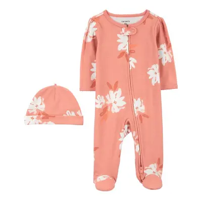 CARTER'S Set részes jumpsuit, sapka Pink Floral girl MFL 9m/size.