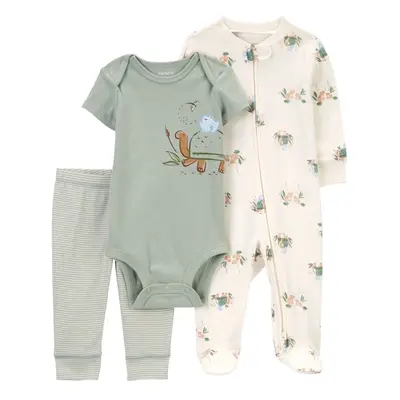 CARTER részes jumpsuit szett, body, rövid ujjú, melegítőnadrág Olive Turtle boy 6m/méret.