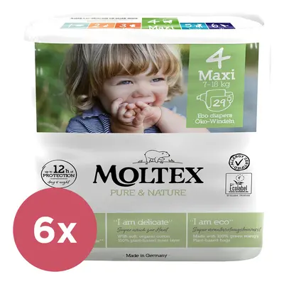 6x MOLTEX Pure&Nature eldobható pelenka Maxi (7-18 kg) DB - GAZDASÁGOS CSOMAG