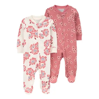 CARTER'S Sleep&Play Pink/Ivory virágos Zip-Up Jumpsuit for Girl 2db 6m/méret.