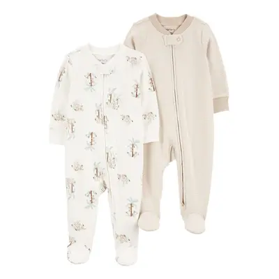 CARTER'S Sleep&Play Zip Jumpsuit Khaki Palm Tree/Stripe semleges 2db 6m/méret.