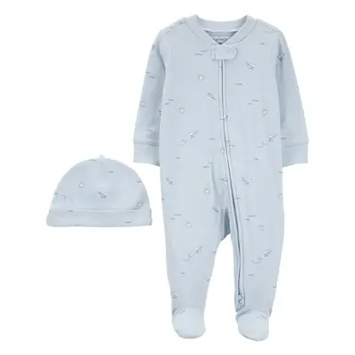 CARTER'S Set részes jumpsuit, sapka Blue Paper Airplane boy MFL 9m/méret.