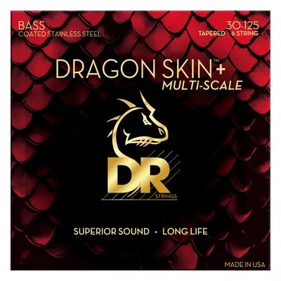 DR Strings Dragon Skin+ Coated Steel 6-String Medium Tapered Multi-Scale Basszusgitár húr