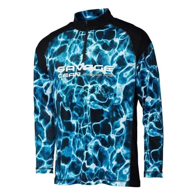 Savage Gear Horgászpóló Marine UV Long Sleeve Tee Sea Blue