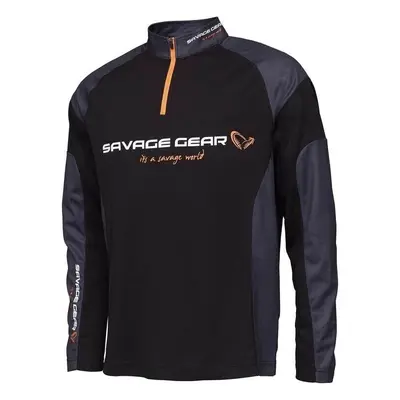 Savage Gear Horgászpóló Tournament Gear Shirt 1/2 Zip Fekete tinta