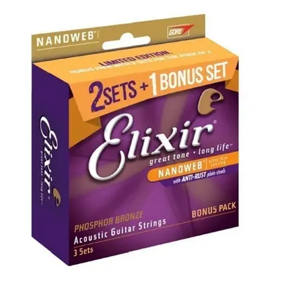 Elixir Nanoweb Phosphor Bronze Custom Light 3-PACK Akusztikus gitárhúrok