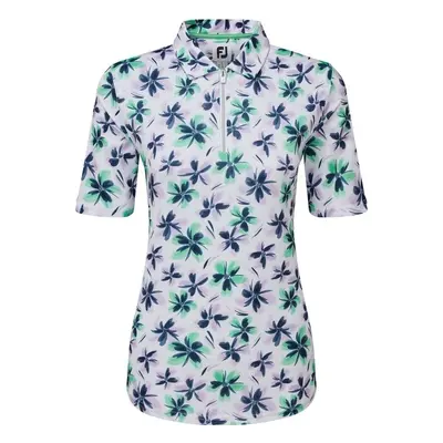 Footjoy 1/2 Zip Floral Print Lisle Lavender/Mint/Navy Rövid ujjú póló